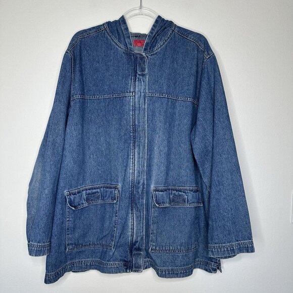 Carol's Denims Jean Hooded Jacket Size 3XL Barn Chore Blue Utility Boho - Picture 1 of 11
